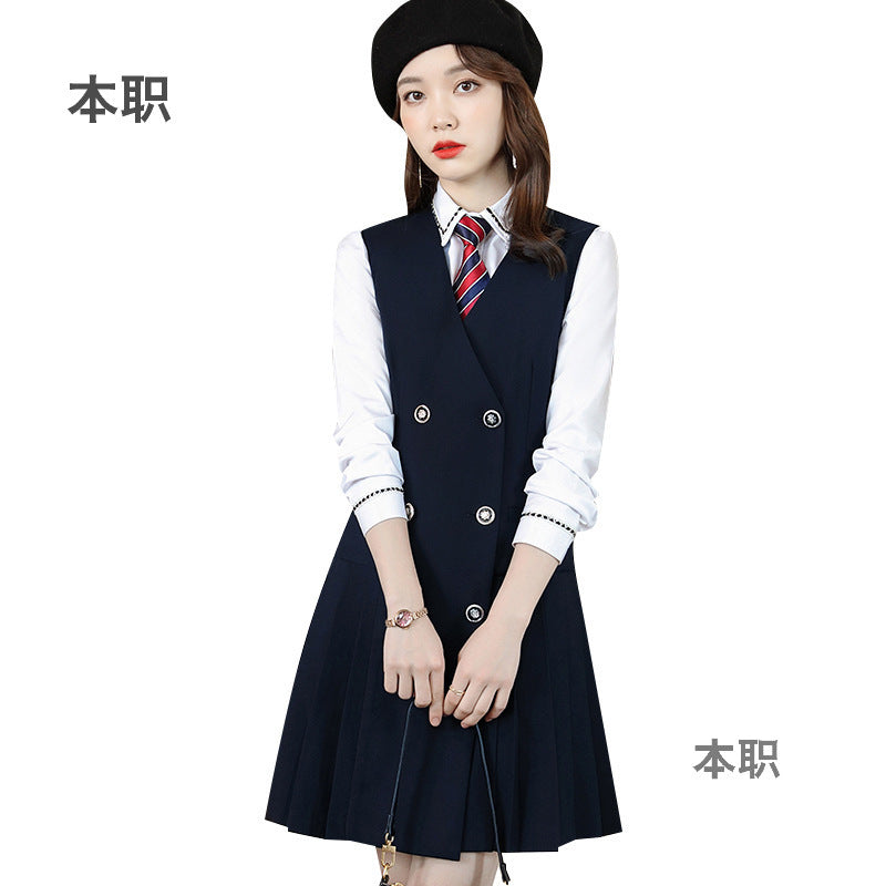 【Fashionable Pleated Skirt】Blue Dress for Women Autumn 2026 New Style Unique Design Korean Version Suspender Dress