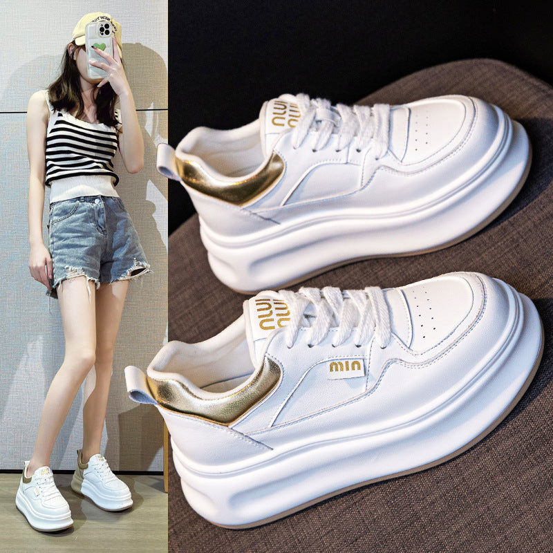 Thick-Soled White Sneakers for Women 2026 Spring and Autumn Hot-Selling Genuine Leather Breathable Sneakers for Women, Super Popular Versatile Casual Platform Shoes