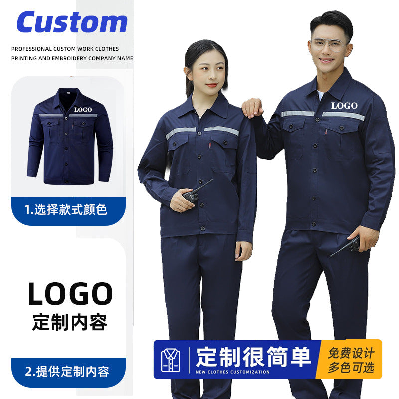 Pure Cotton Thin Summer Long Work Clothes Suit Wear-Resistant, Breathable and Sweat-Absorbent Welder Shipyard Factory Workshop Suit