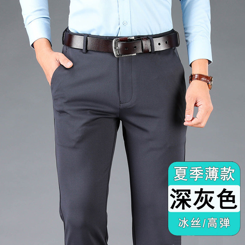 Men's Casual Trousers for Foreign Trade, Loose and Fattened, No-Iron Straight Suit, Business Elastic Trousers Wholesale