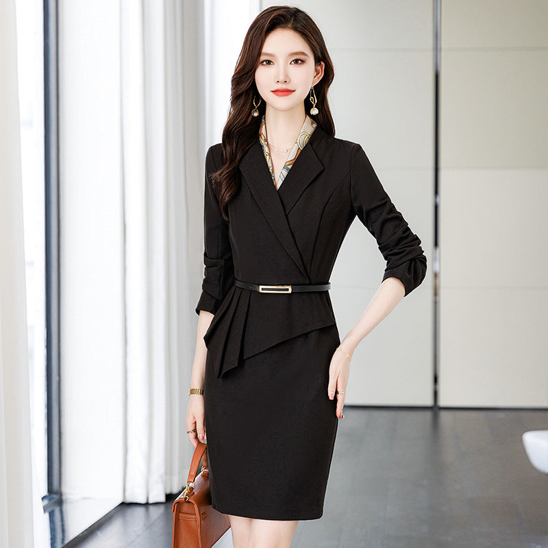 French Hepburn Style Small Black Dress High Sense High Cold Royal Sister Fried Street Small Fragrance Style Pleated Professional Suit dress Summer