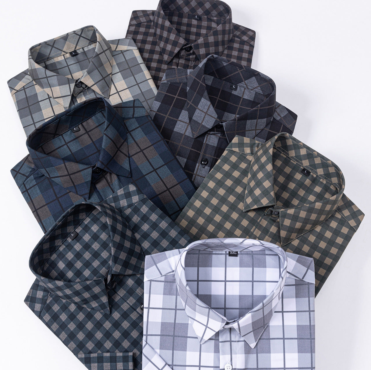 New 2025 Summer New Men's Short-Sleeved Bamboo Fiber Plaid Shirt Casual Half-Sleeved Pocketless Men's Lining