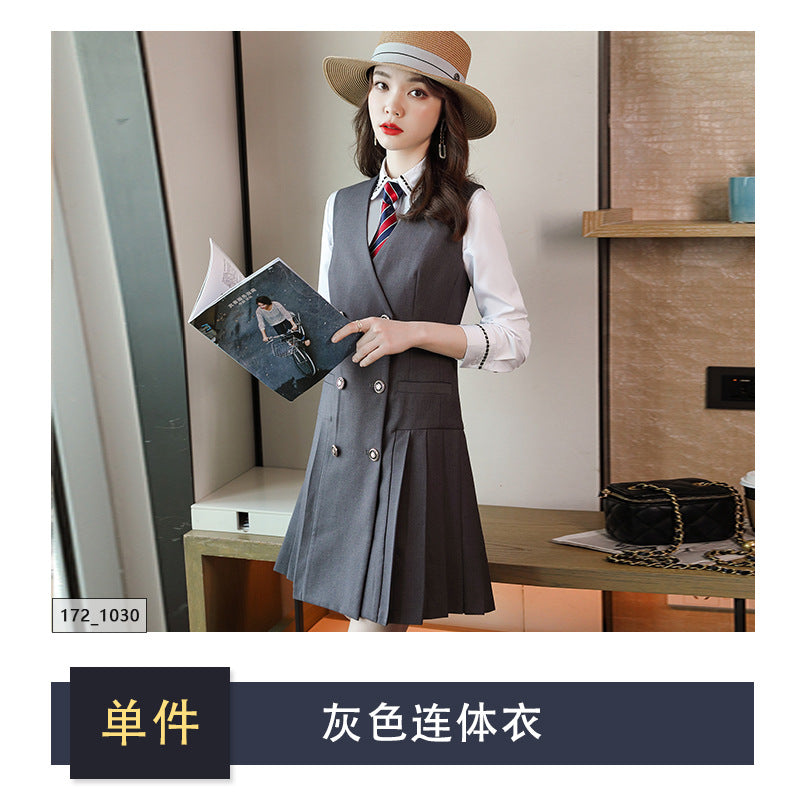 【Fashionable Pleated Skirt】Blue Dress for Women Autumn 2026 New Style Unique Design Korean Version Suspender Dress