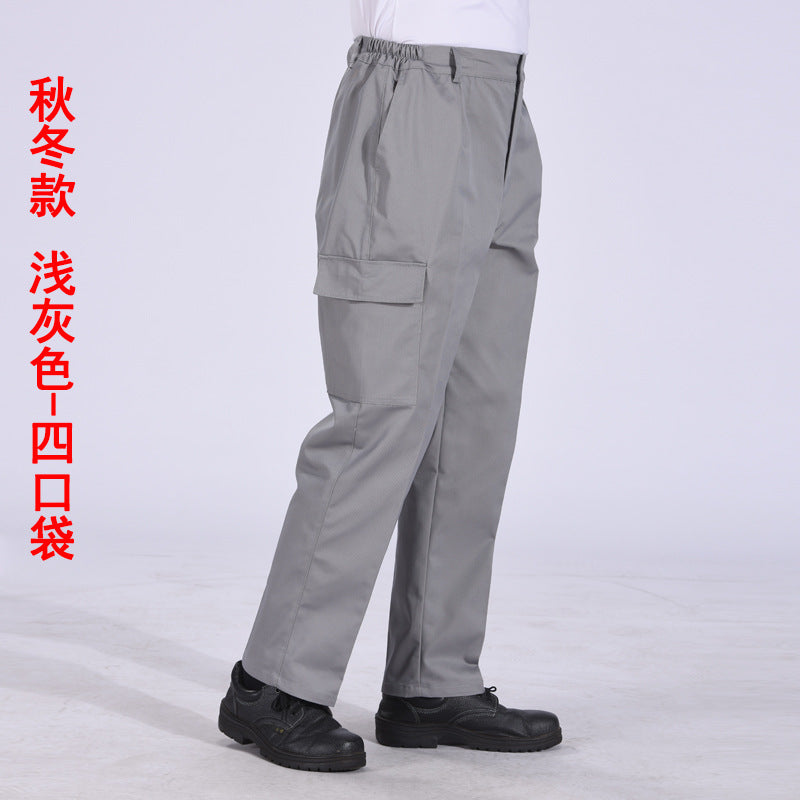 Autumn and Winter Pure Cotton Work Pants for Men, Wear-Resistant Welding Workwear, Blue Construction Site Workshop Handling Work Clothes Pants