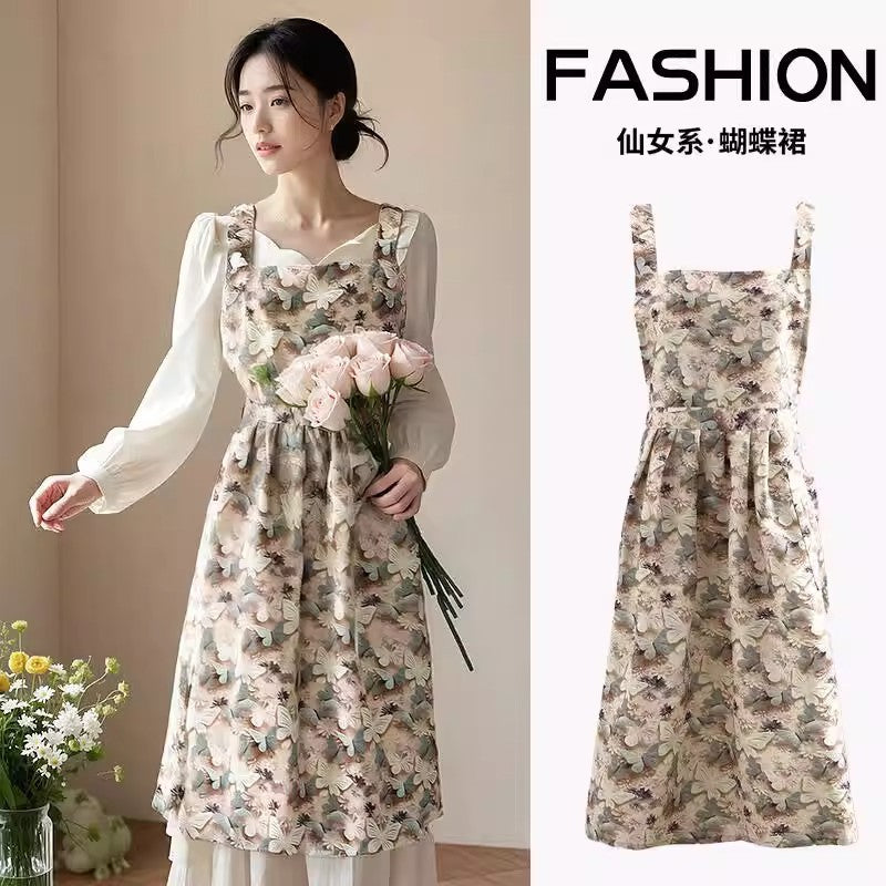 Floral Apron, High-Looking, Young Style, Anti-Fouling Suspenders, Flower Shop, Cafe, Cake Shop, Baking Work Clothes