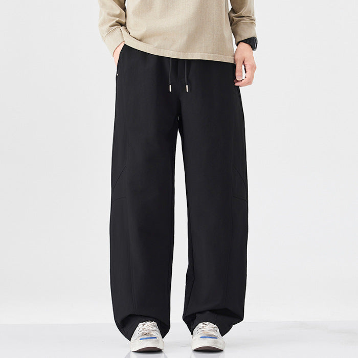 Danpaoni | summer thin casual pants men's American fashion retro loose straight pants elastic waist youth pants