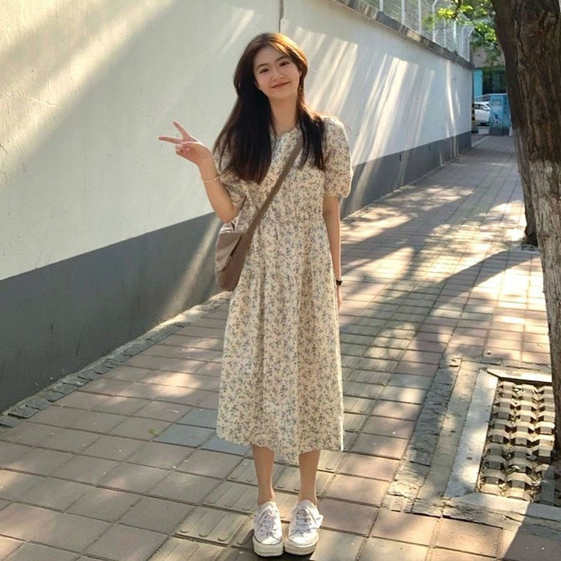Summer 2024 New Seaside Vacation Elegant Floral Dress Platycodon grandiflorum Tea Break French Long Dress Women's Spring Dress