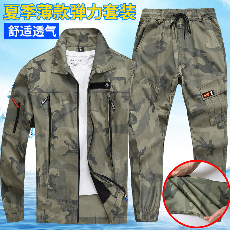 Summer Pure Cotton Thin Work Clothes Set for Men and Women Stretch Camouflage Clothing for Welders Wear-resistant Work-protection Clothing Casual Suit
