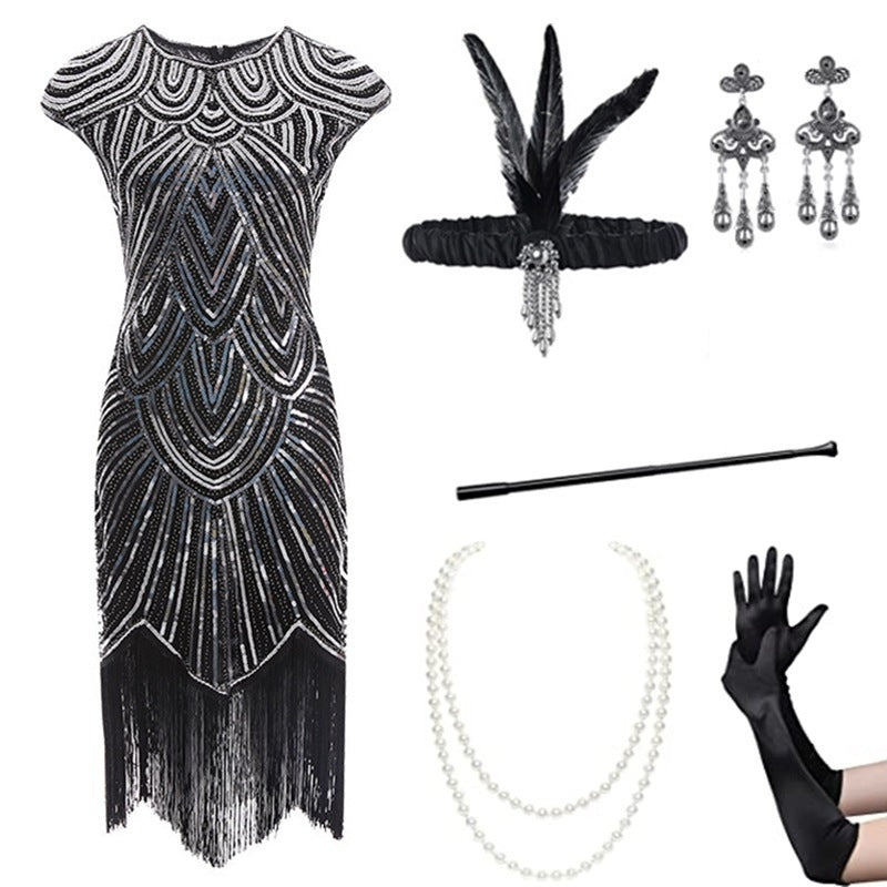 Foreign trade European and American 1920 retro women's sequined dress Gatsby ball tassel dress stage performance clothing suit