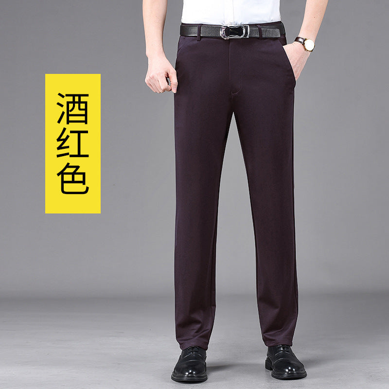 Business Casual Pants Men's Vertical Straight Dress Men's Spring and Summer Loose plus size Non-ironing Long Pants Stretch Pants