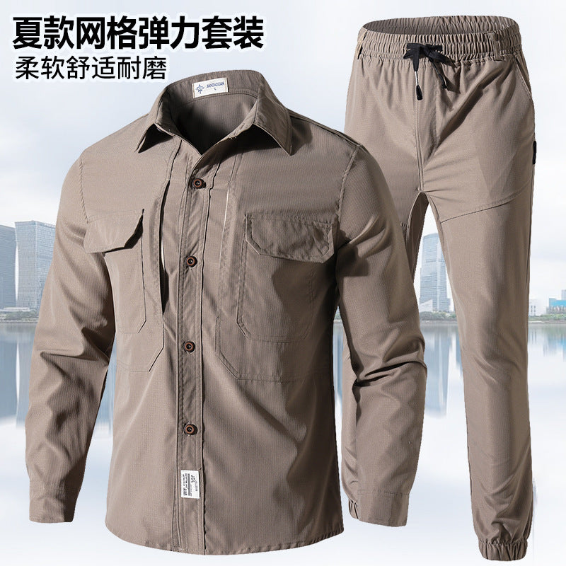 Summer stretch suit quick-drying sweat-absorbent work clothes air-conditioning cool labor protection work clothes wear-resistant breathable tooling