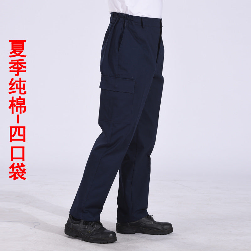 Autumn and Winter Pure Cotton Work Pants for Men, Wear-Resistant Welding Workwear, Blue Construction Site Workshop Handling Work Clothes Pants