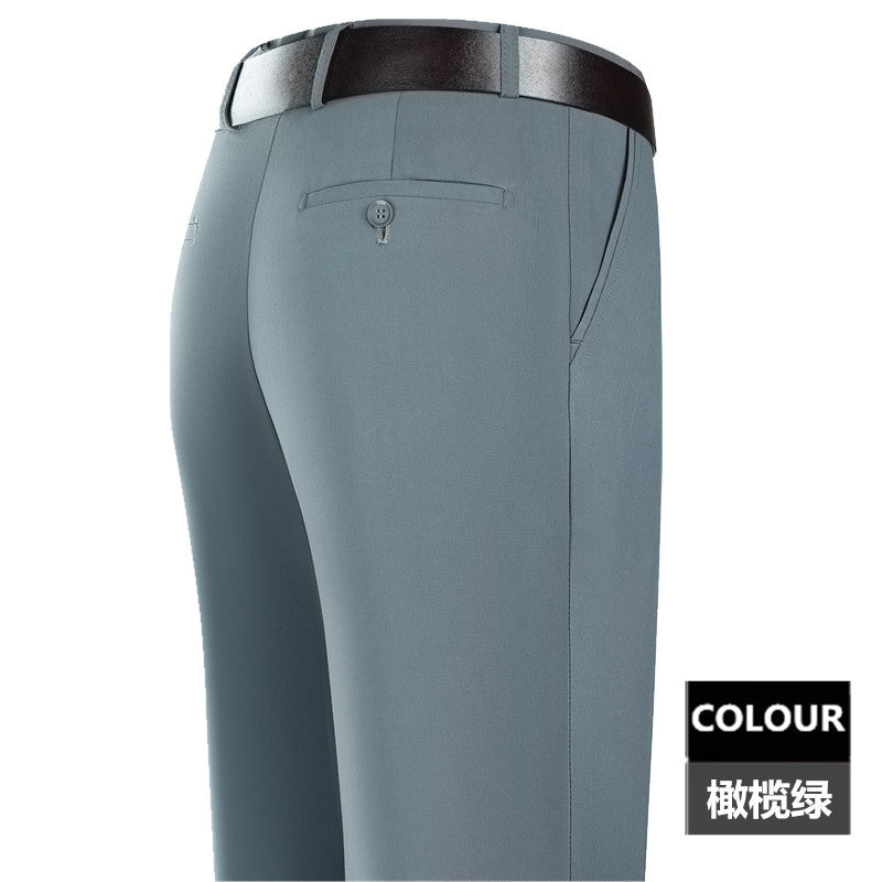 2025 New Summer Thin Mulberry Silk Middle-Aged Business Casual Straight Loose Wrinkle-Free Men's Pants