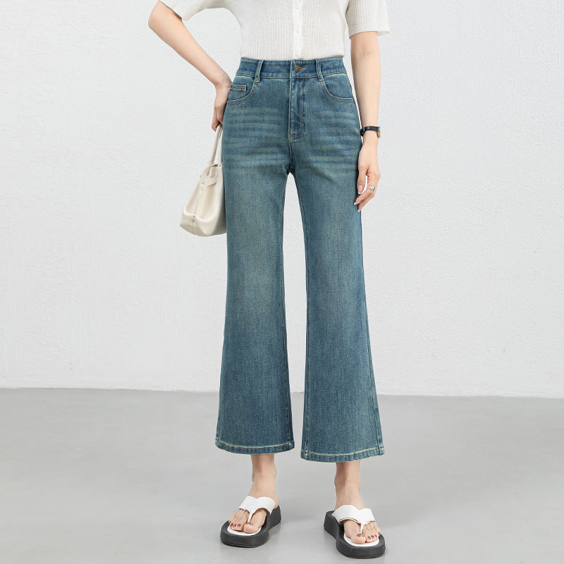 Miaoyu Nine-Point Flared Pants for Women, High-Waisted, Slimming, Nine-Point Jeans, Spring 2026, Four-Way Stretch Bell-Bottom Pants