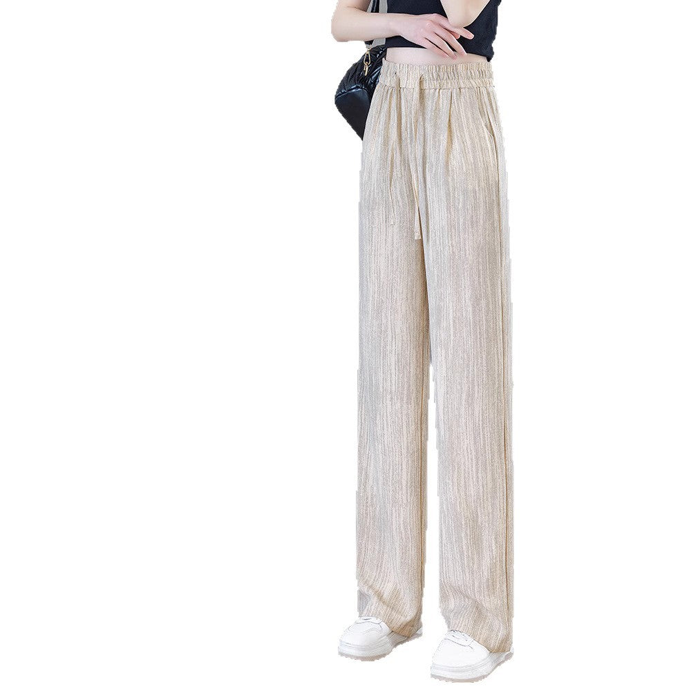 Ice Silk Thin Narrow Wide-Leg Pants for Women 2025 Summer New High-Waisted Loose Casual Slimming Drape Straight Pants
