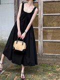 Luxi French Sleeveless Pleated Camisole dress Summer Minimalist Joker Waist Elegant Long Dress 5068