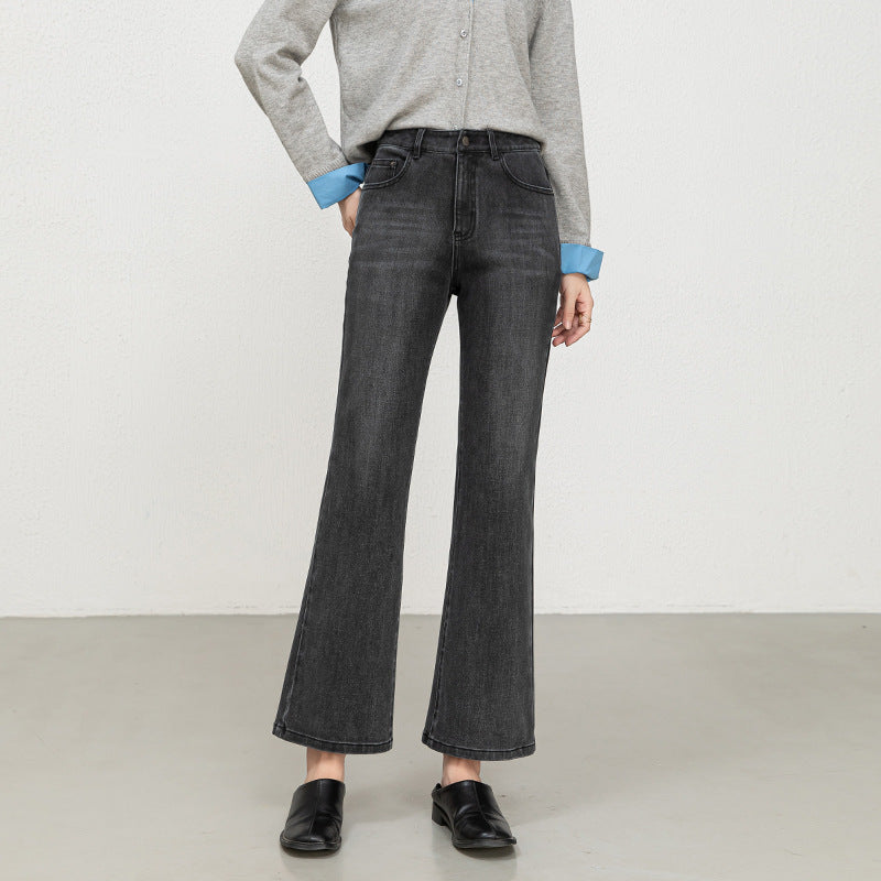 Miaoyu Nine-Point Flared Pants for Women, High-Waisted, Slimming, Nine-Point Jeans, Spring 2026, Four-Way Stretch Bell-Bottom Pants