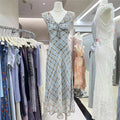 Fashion New Summer French Elegant Temperament Gentle Ruffled Plaid Dress Women's Summer Slimming Age-Reducing Long Dress