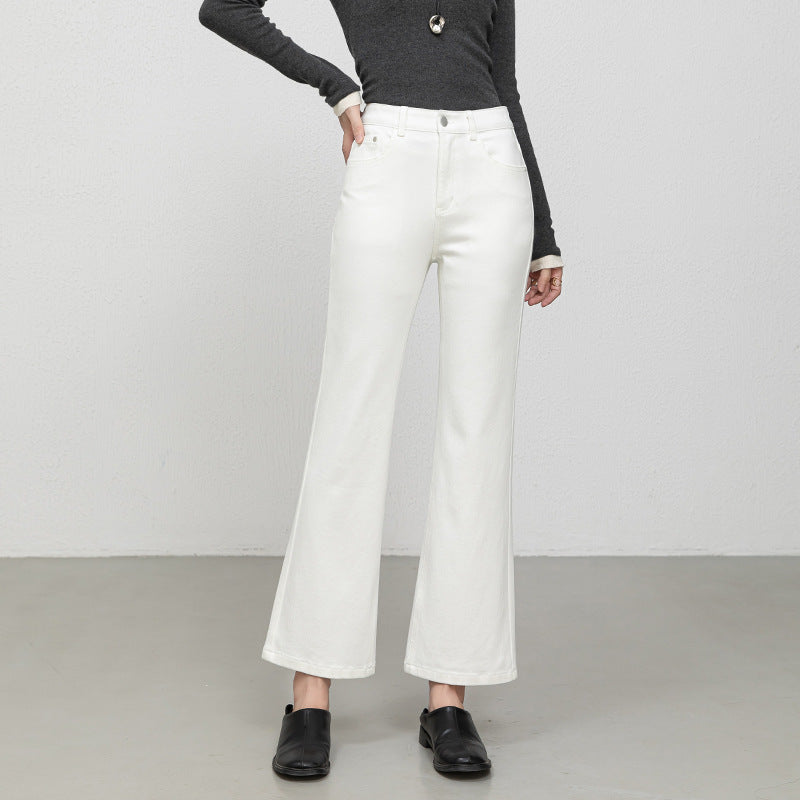 Miaoyu Nine-Point Flared Pants for Women, High-Waisted, Slimming, Nine-Point Jeans, Spring 2026, Four-Way Stretch Bell-Bottom Pants