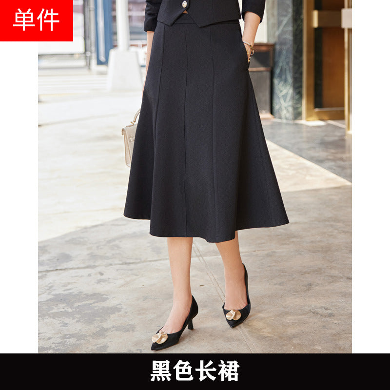 French style black dress Women's Spring and Autumn New retro high-grade elegant socialite high-end suit two-piece suit