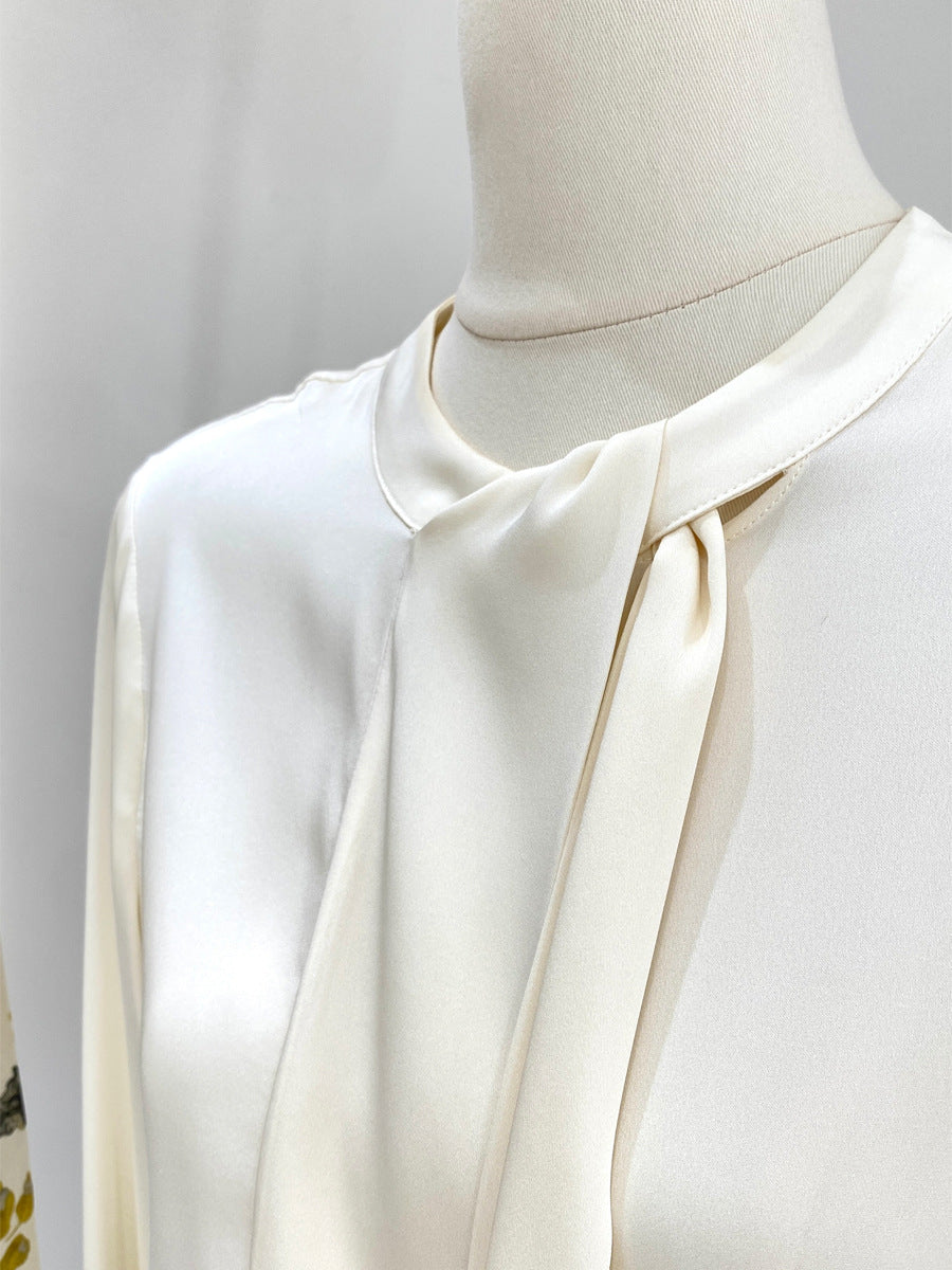 Silk Shirt for Women 2026 Spring and Summer New Style Long-Sleeved Scarf Collar Work Clothing Ol Style Pure Color Elegant Mulberry Silk Top
