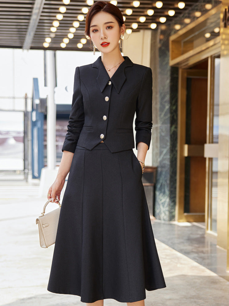 French style black dress Women's Spring and Autumn New retro high-grade elegant socialite high-end suit two-piece suit