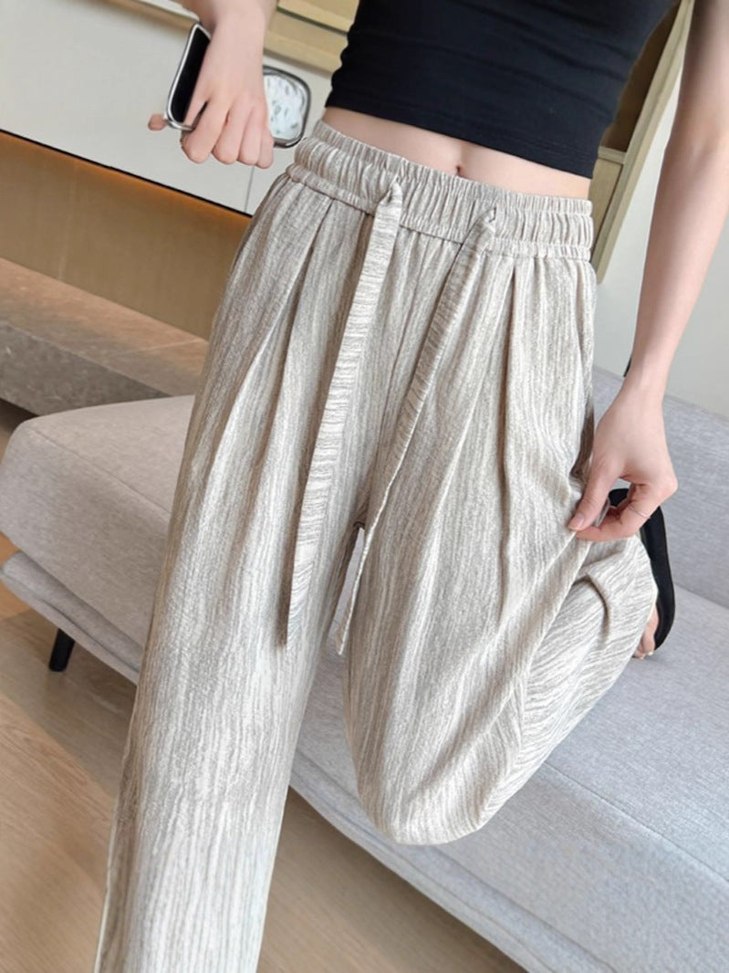 Ice Silk Wide-Leg Pants for Women, Summer Thin Loose Quick-Dry Sports Pants, Casual Straight-Leg Cool Pants, Mosquito-Proof and Sun-Protection Pants