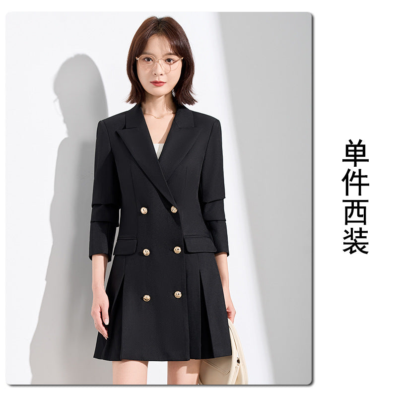 French Hepburn Style Small Black Dress High Sense High Cold Royal Sister Fried Street Small Fragrance Style Pleated Professional Suit dress Summer