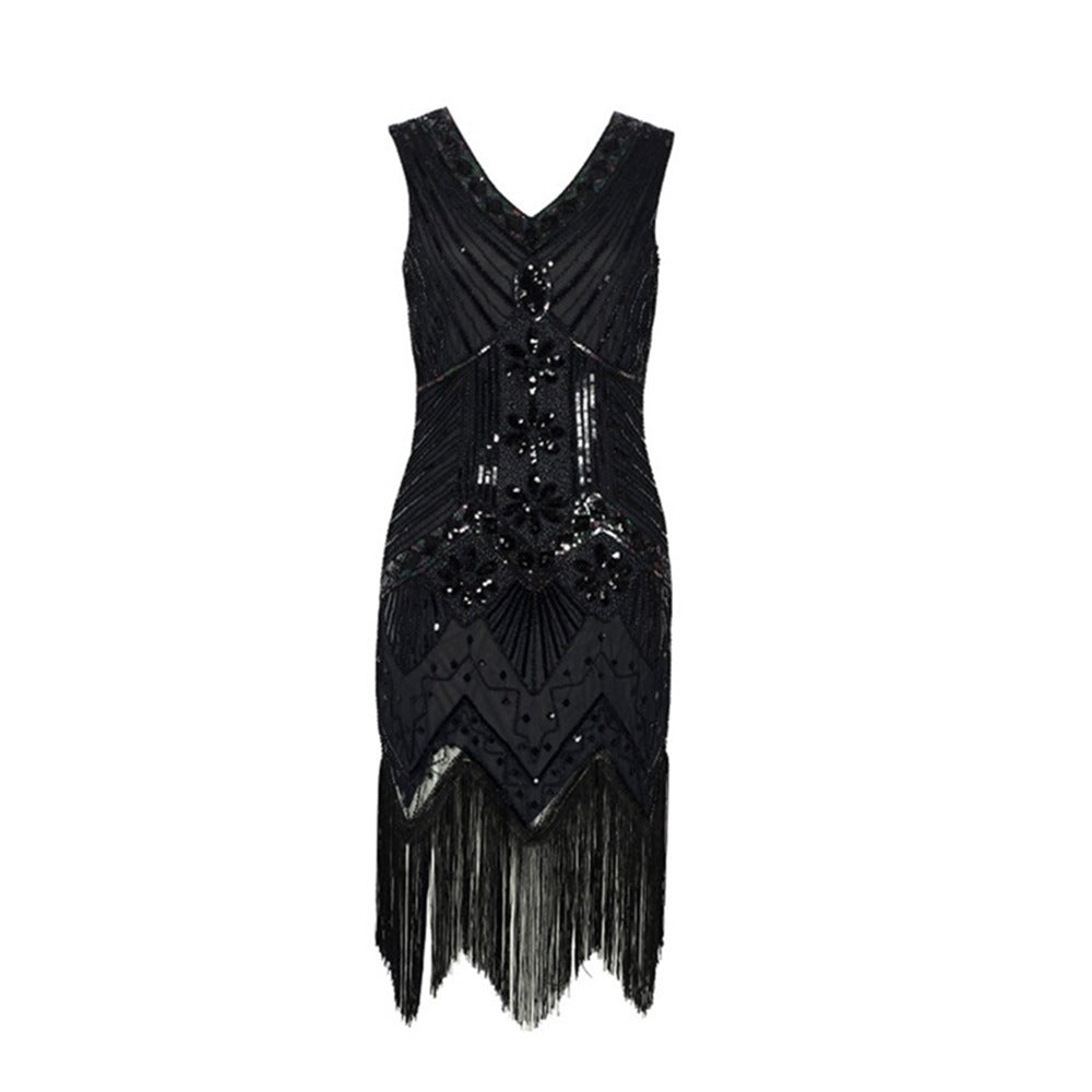 S-4Xl Amazon Wish Real Shot 1920S Retro Sequin Dress Handmade Beaded Tassel Plus Size Evening Dress