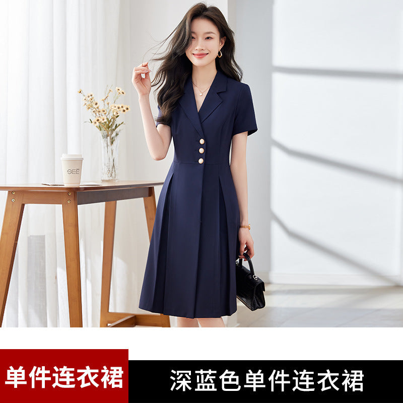[Elegant Long Skirt] V-neck Short-sleeved dress High-end Work Clothes Mid-length Skirt Spring and Summer Business Wear Uniform