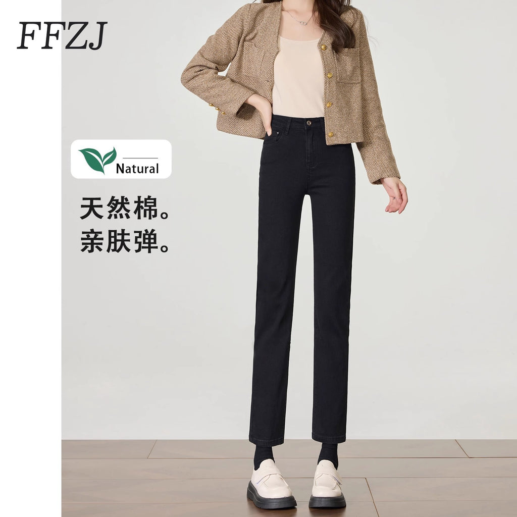 Women's Straight-Leg Jeans 2026 New Summer Thin High-Waisted Slimming Cropped Pants for Petite Figures Black Cigarette Pants