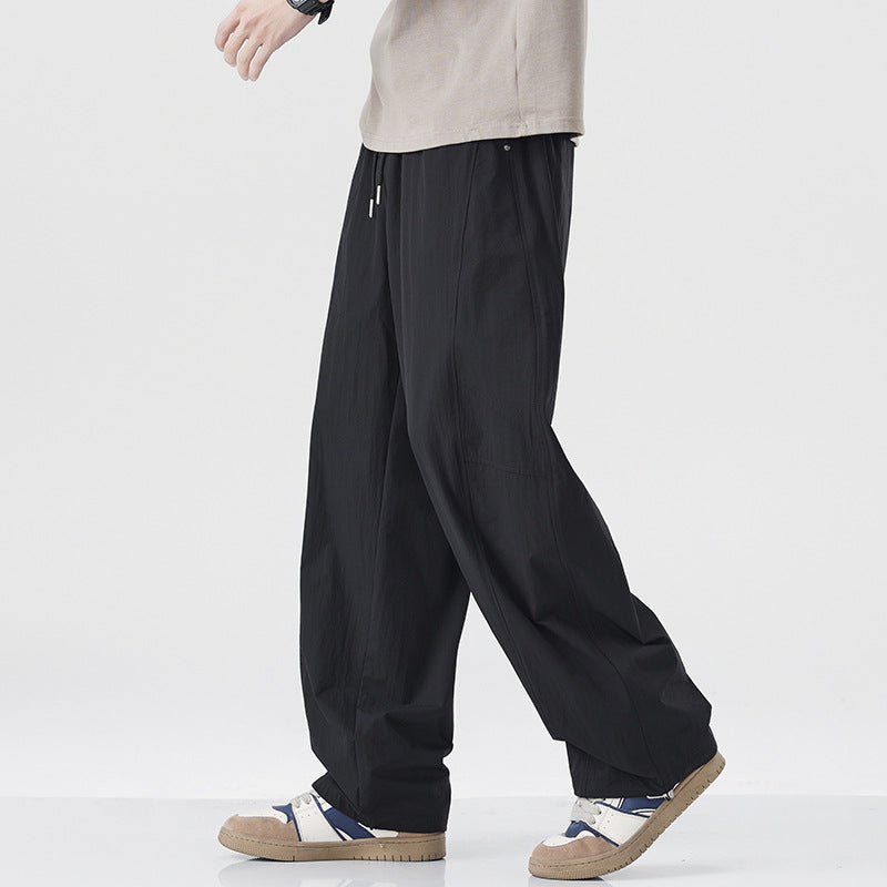 Danpaoni | summer thin casual pants men's American fashion retro loose straight pants elastic waist youth pants
