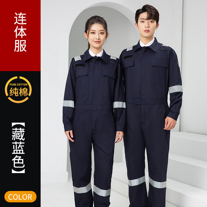 Marine Crew Reflective Strip Pure Cotton Overalls Long-sleeved Men's Summer Wear-resistant Electric Welding Shipyard Workshop Labor Insurance Clothing