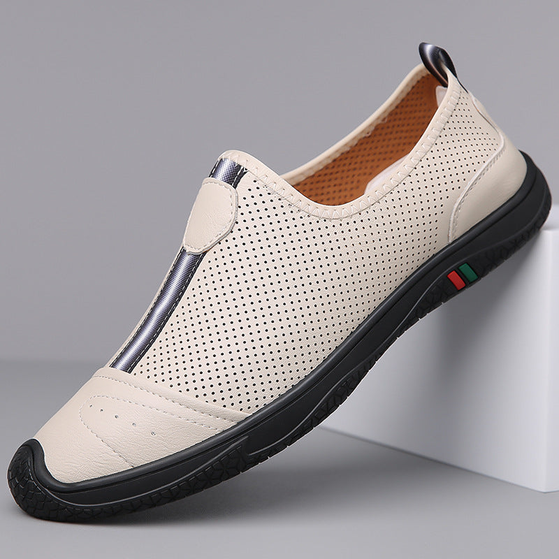 Doug Shoes Men's 2024 New Spring Lazy Slip-on Loafers Soft Bottom Driving Shoes Men's Hollow Leather Shoes