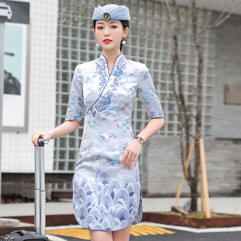 HNA Stewardess Chinese Style Cheongsam Female High-end Front Desk Welcome Tea Artist Etiquette Work Clothes Business Wear dress