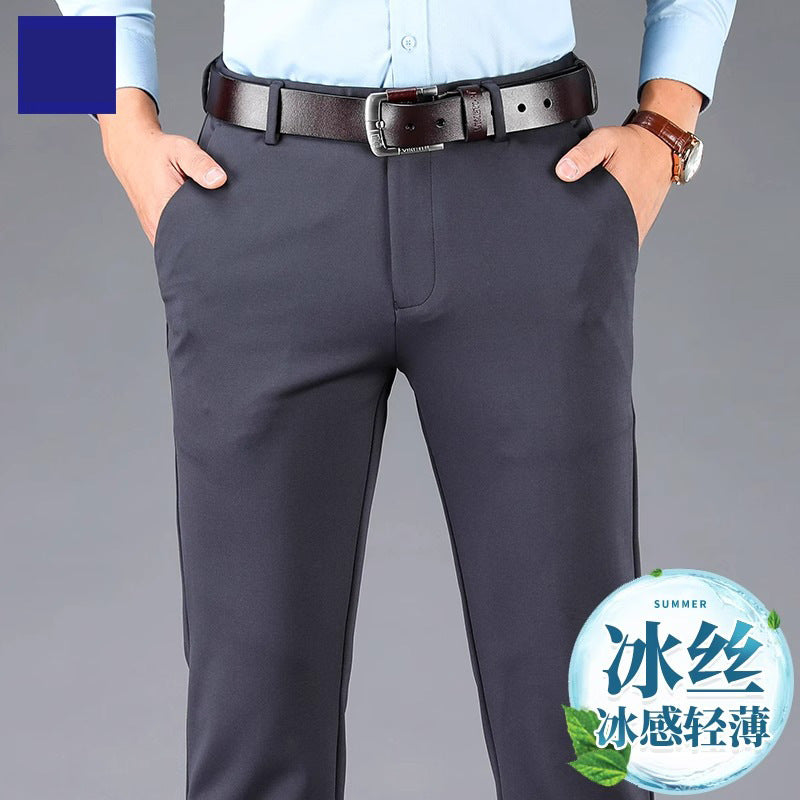 Cross-border wholesale new ice silk four-sided stretch pants men's casual pants business men's straight pants suit pants