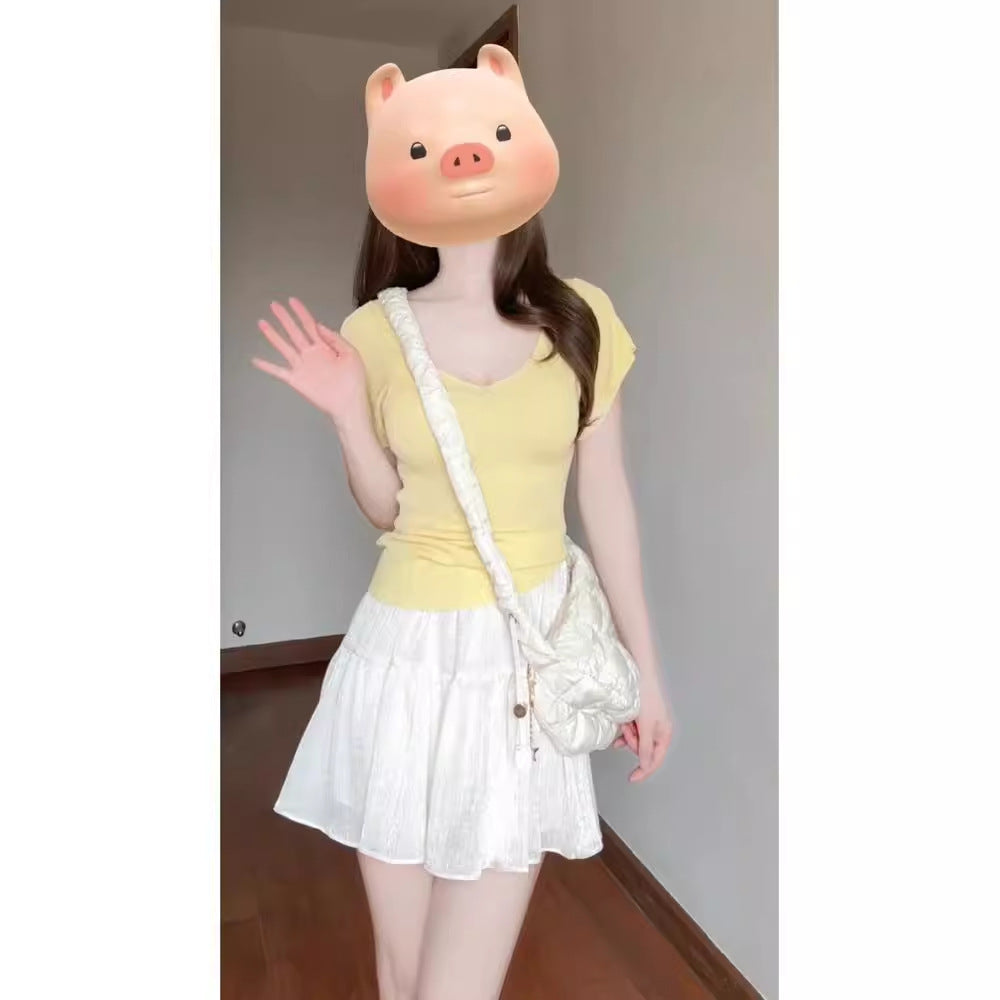 Skirt Summer Women's 2024 New Women's Fashionable Fashionable Western Style Top Short Skirt Tea Style Wear a Whole suit
