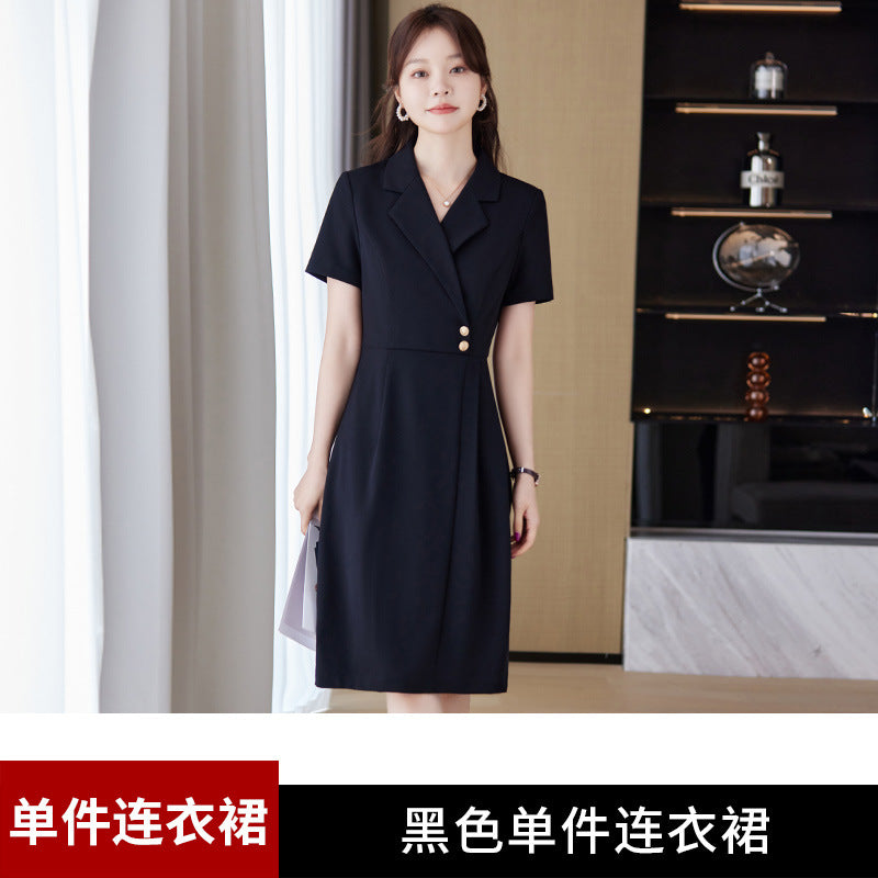 [Elegant Long Skirt] V-neck Short-sleeved dress High-end Work Clothes Mid-length Skirt Spring and Summer Business Wear Uniform