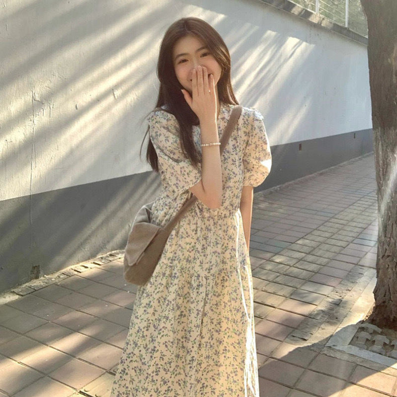 Summer 2024 New Seaside Vacation Elegant Floral Dress Platycodon grandiflorum Tea Break French Long Dress Women's Spring Dress