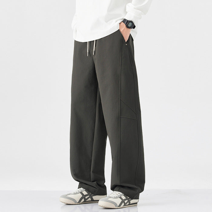 Danpaoni | summer thin casual pants men's American fashion retro loose straight pants elastic waist youth pants