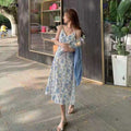 2025 Summer Women's Floral Dress Short Tall French Style V-Neck Strap Casual Dress
