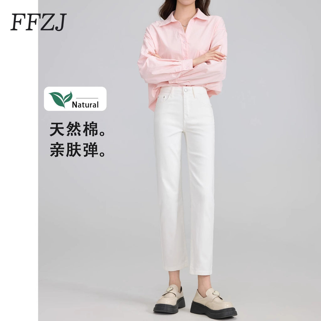 Women's Straight-Leg Jeans 2026 New Summer Thin High-Waisted Slimming Cropped Pants for Petite Figures Black Cigarette Pants