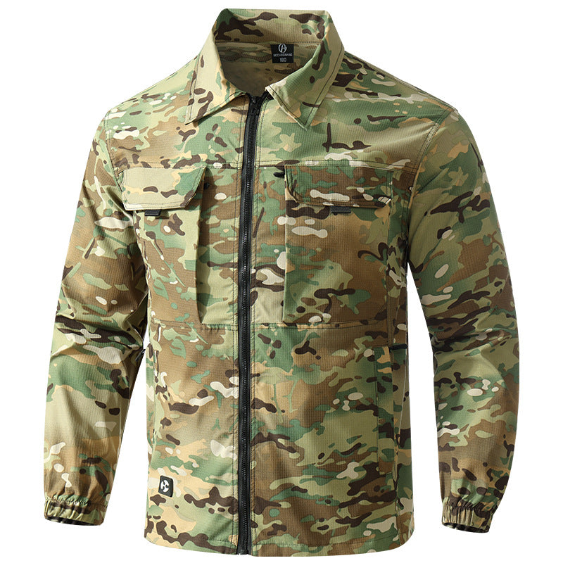 Summer stretch suit quick-drying sweat-absorbent work clothes air-conditioning cool labor protection work clothes wear-resistant breathable tooling