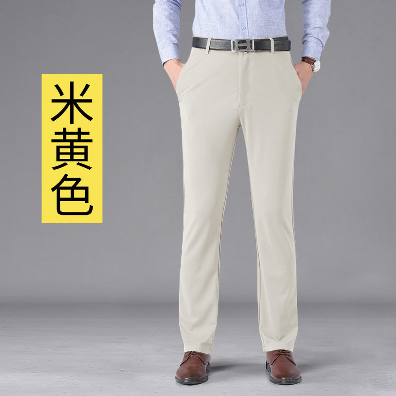 Business Casual Pants Men's Vertical Straight Dress Men's Spring and Summer Loose plus size Non-ironing Long Pants Stretch Pants