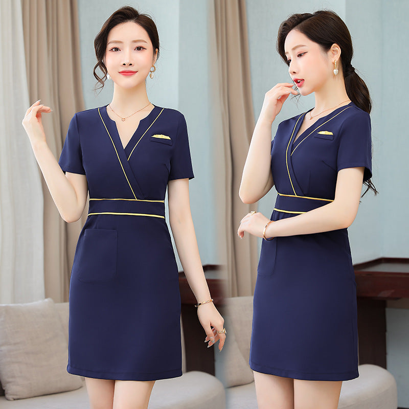 Business Wear dress 2023 Summer Women's Short-sleeved Temperament High-end Hotel Front Desk Beauty Salon Jewelry Shop Work Clothes