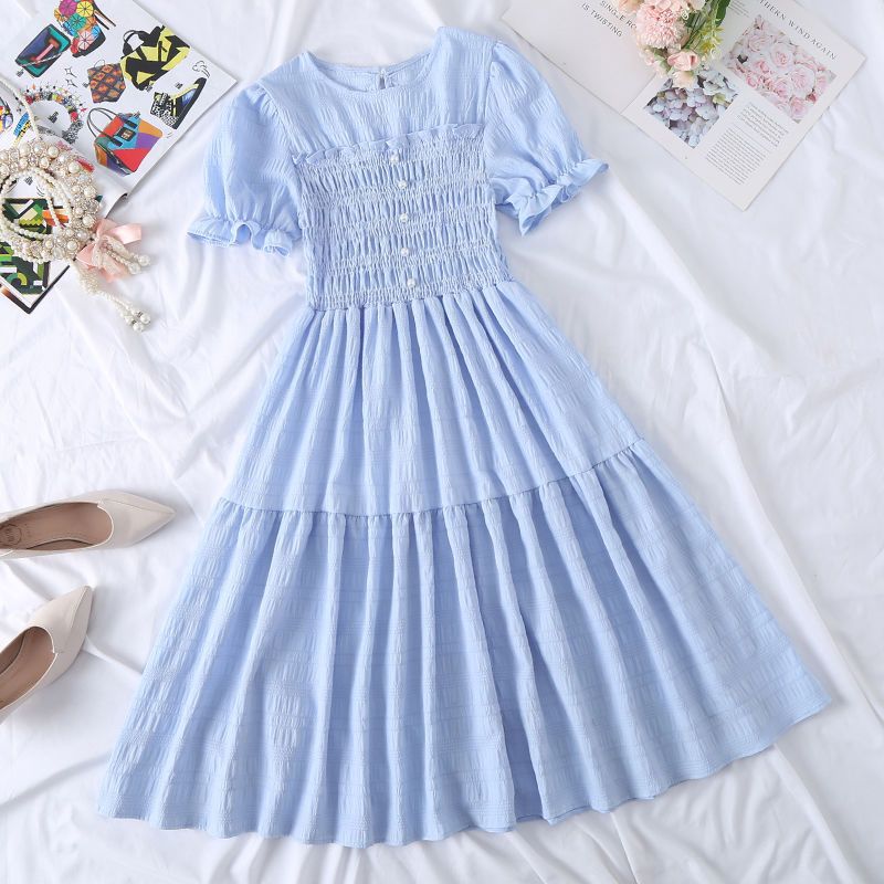 Chiffon Short-sleeved Dress for Women New ins Sense Niche Mid-length French Douyin Slimming Look Skirt