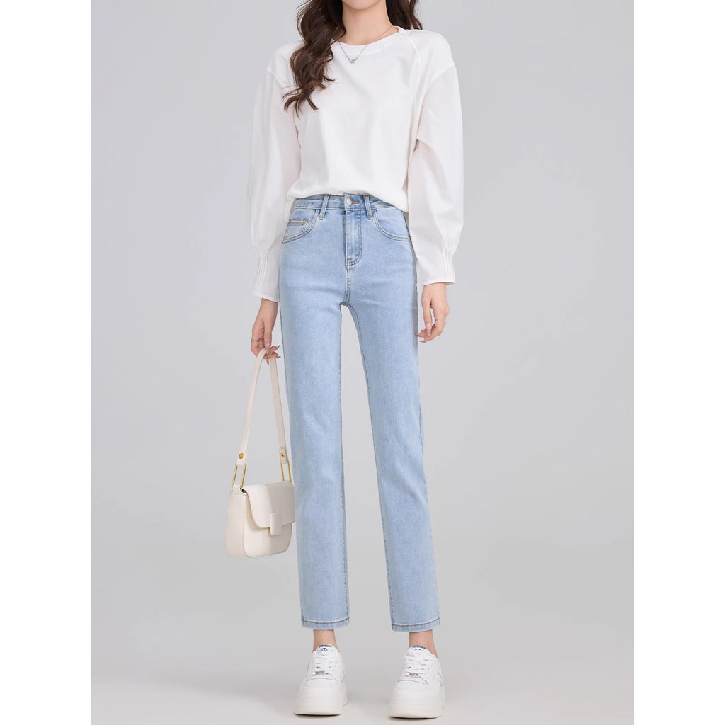 Women's Straight-Leg Jeans 2026 New Summer Thin High-Waisted Slimming Cropped Pants for Petite Figures Black Cigarette Pants