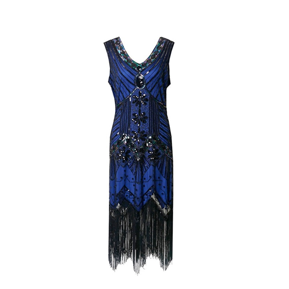 S-4Xl Amazon Wish Real Shot 1920S Retro Sequin Dress Handmade Beaded Tassel Plus Size Evening Dress