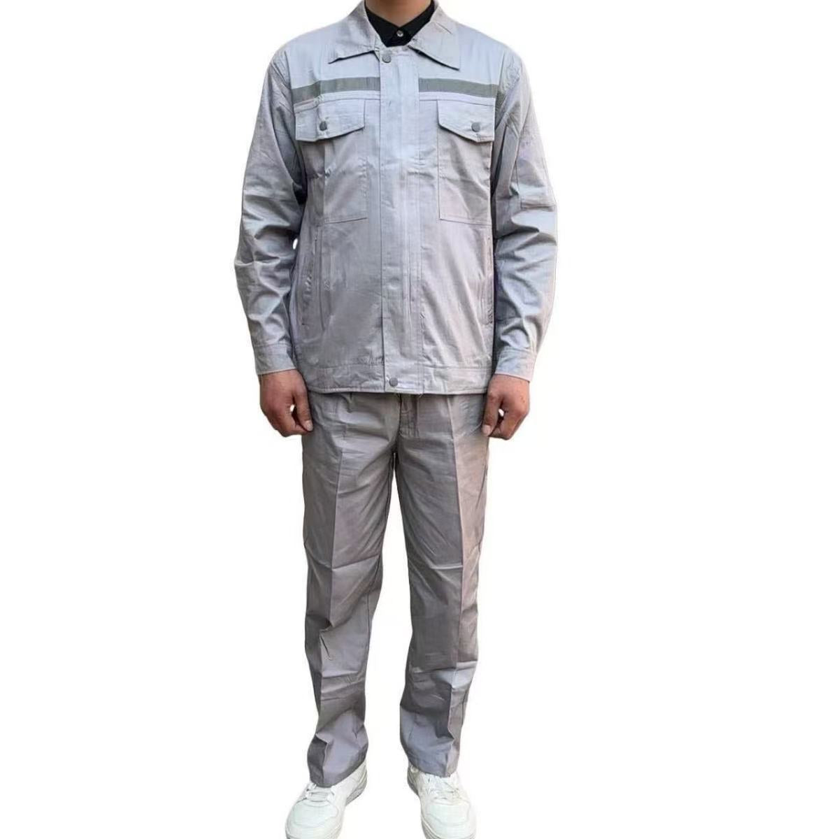 100% Pure Cotton Workwear Summer Thin Men's Long-Sleeve Set Top and Pants Breathable Work Uniform for Workshop and Auto Repair