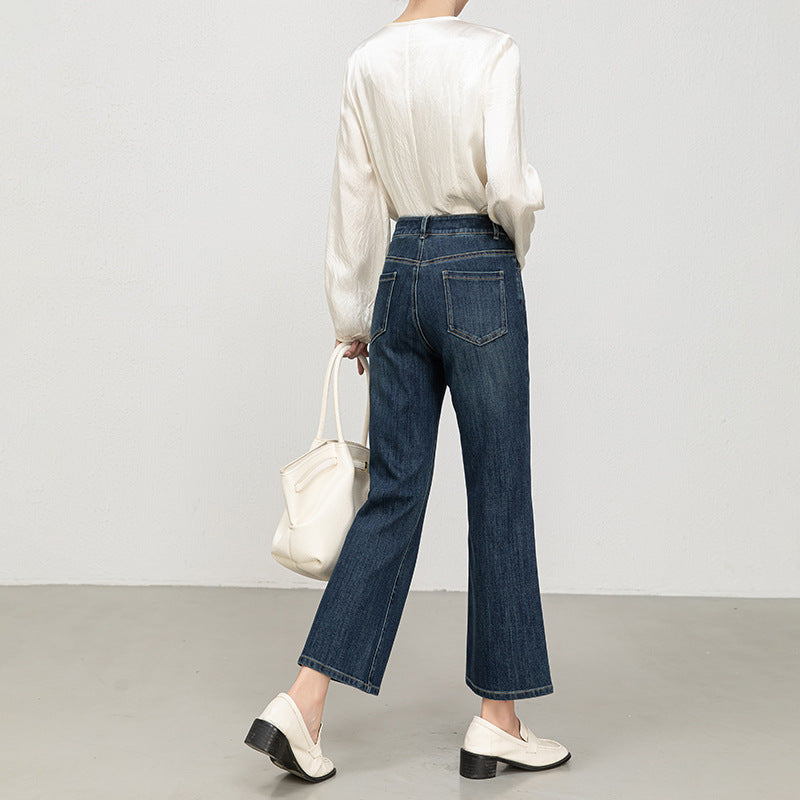 Miaoyu Nine-Point Flared Pants for Women, High-Waisted, Slimming, Nine-Point Jeans, Spring 2026, Four-Way Stretch Bell-Bottom Pants